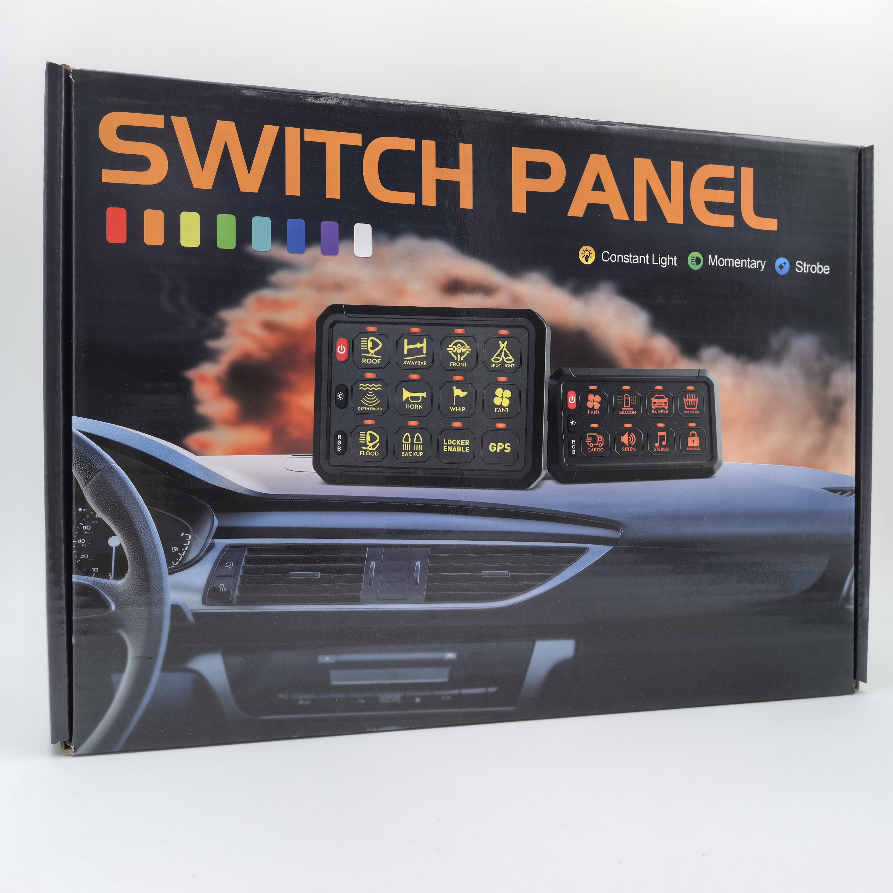 12volt 8 Gang Wireless Remote Control RGB Color LED Switch Panel Universal for 4X4 Excavator Offroad Cars Boats Bus