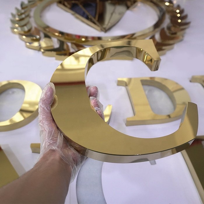 Customized Titanium Gold Mirror Stainless Steel Channel Letter Sign 3d Metal Letter