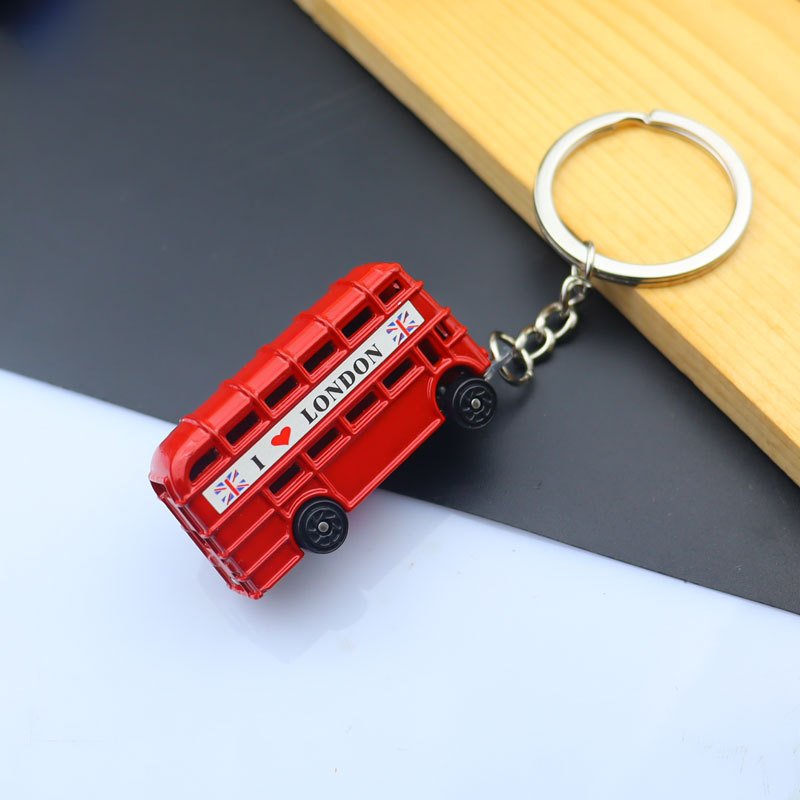 Custom 3D Mini Car Parts Set Rotating Turbo Motorcycle Helmet Tire Brake Style Red Bus Metal Keychain