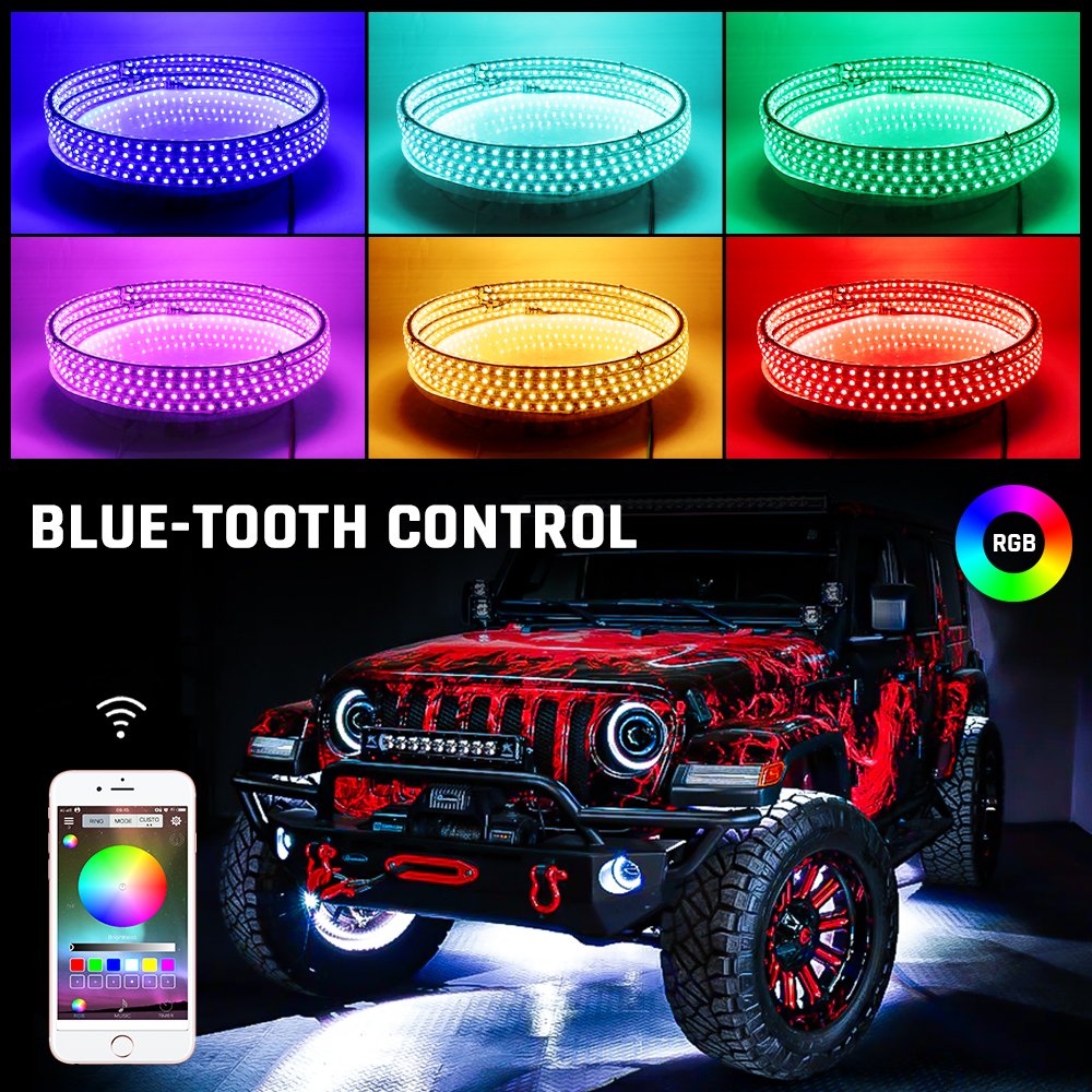 Wholesale Prices Double Row RGB SMD LED Wheel Rim Lights APP Control IP67 Waterproof Car Led Chasing Wheel Ring Lights