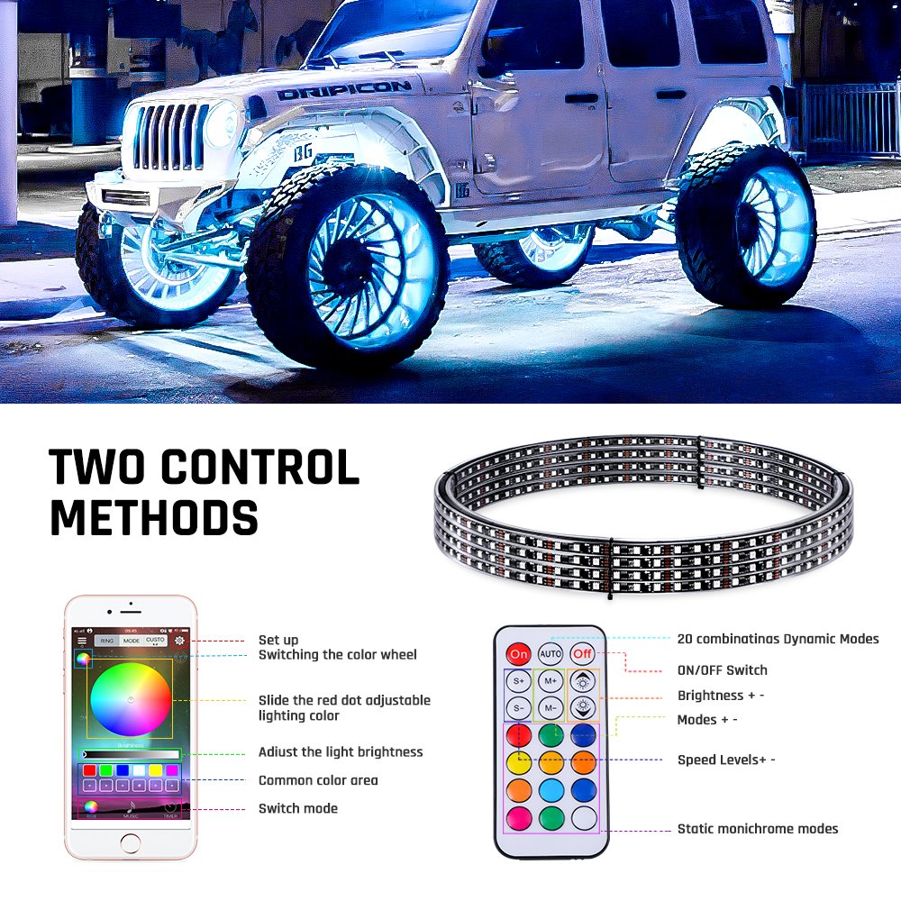 Wholesale Prices Double Row RGB SMD LED Wheel Rim Lights APP Control IP67 Waterproof Car Led Chasing Wheel Ring Lights