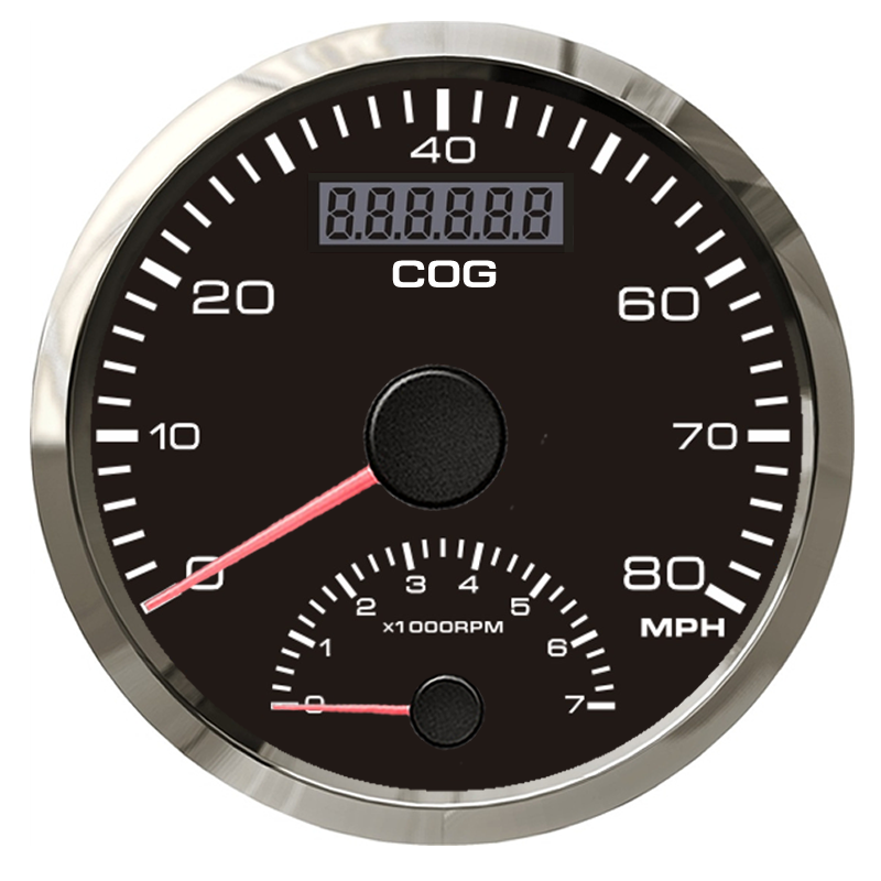 COG Universal 85mm 80MPH GPS Speedometer 0-7000RPM Tachometer Engine Rev Counter with GPS Antenna 12V/24V