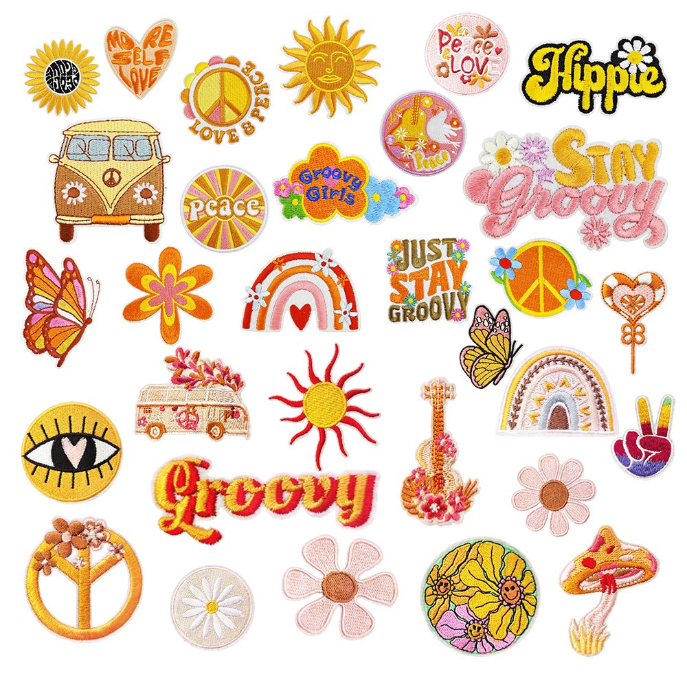Small Moq Bohemian Boho Vacation Style Iron on Embroidered Yellow Orange Patches