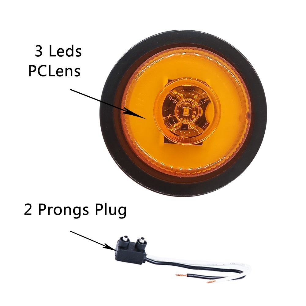 Amber Led 2.5 Inches Round Side Marker and Clearance Lights for Trailer Dot
