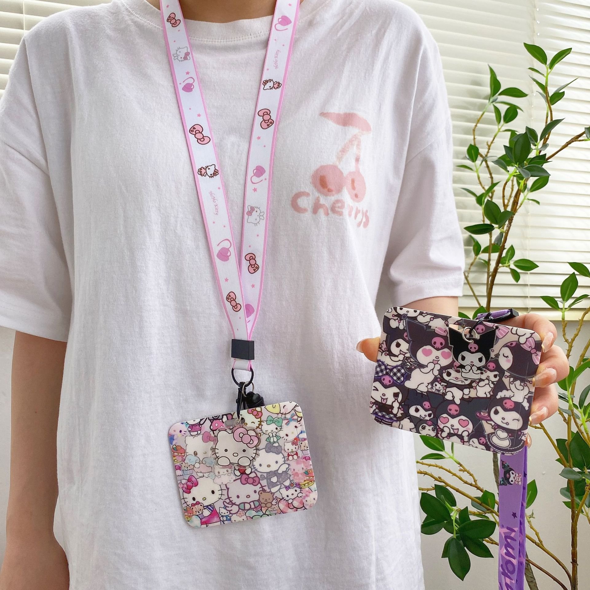 Lovely Cartoon Kitty Melody Kuromi Lanyards Card Holder ID Badge Student Bus Card Case Horizontal Phone Accessories Cover