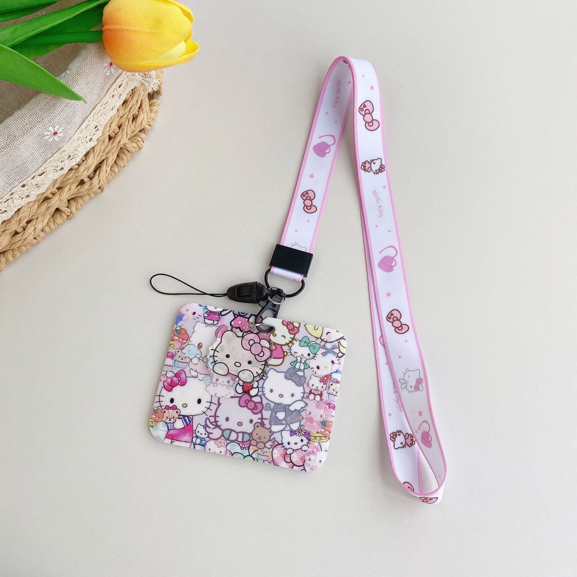 Lovely Cartoon Kitty Melody Kuromi Lanyards Card Holder ID Badge Student Bus Card Case Horizontal Phone Accessories Cover