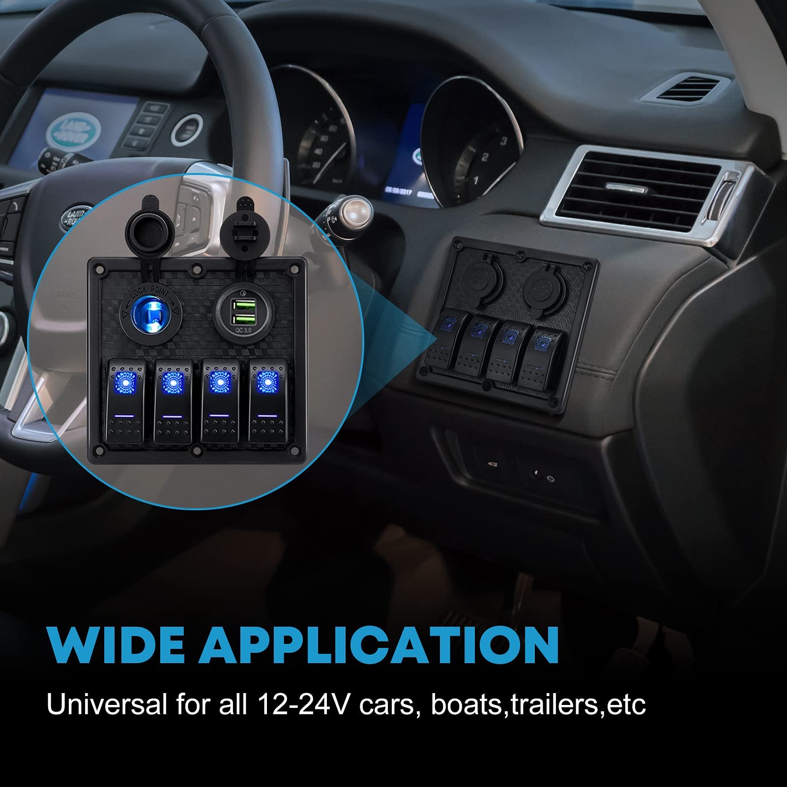 4 Gang Marine LED Rocker Switch Panel 12V Waterproof Car QC3.0 USB Port Boat Navigation Light Instrument Control Panel Switch