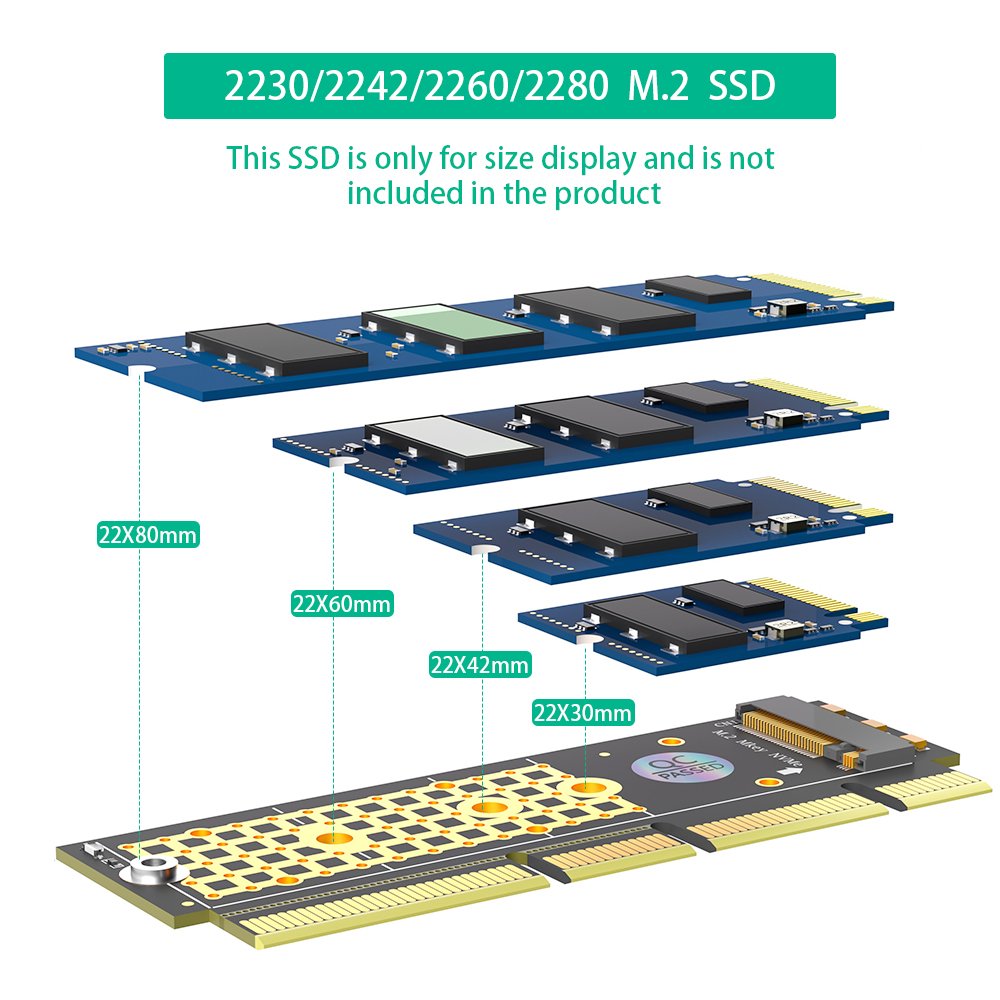 M.2 NGFF NVMe SSD to PCIE 3.0 X16/X8/X4 Adapter for 1U/2U Server and Low Profile PC Other Computer Accessories