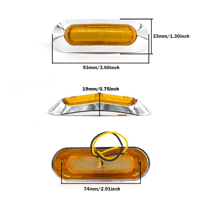 LED Side Marker Lights Chrome Base for Truck Trailer 12V 24V RV Caravan Clearance Lights Boat Side Lamp Amber Red
