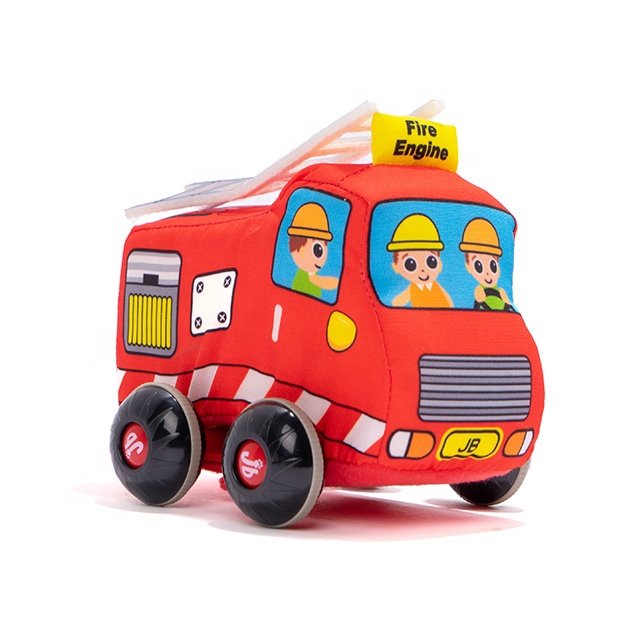 Plush Baby Stuffed Car Toy Cartoon Bus Shape Cushion Soft Toy for Boys Unisex Fire Engine Vehicle Plush Pull Back Car PP Cotton