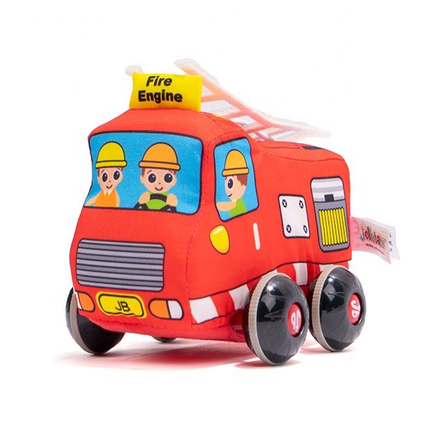 Plush Baby Stuffed Car Toy Cartoon Bus Shape Cushion Soft Toy for Boys Unisex Fire Engine Vehicle Plush Pull Back Car PP Cotton