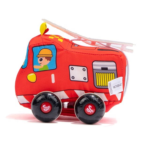Plush Baby Stuffed Car Toy Cartoon Bus Shape Cushion Soft Toy for Boys Unisex Fire Engine Vehicle Plush Pull Back Car PP Cotton