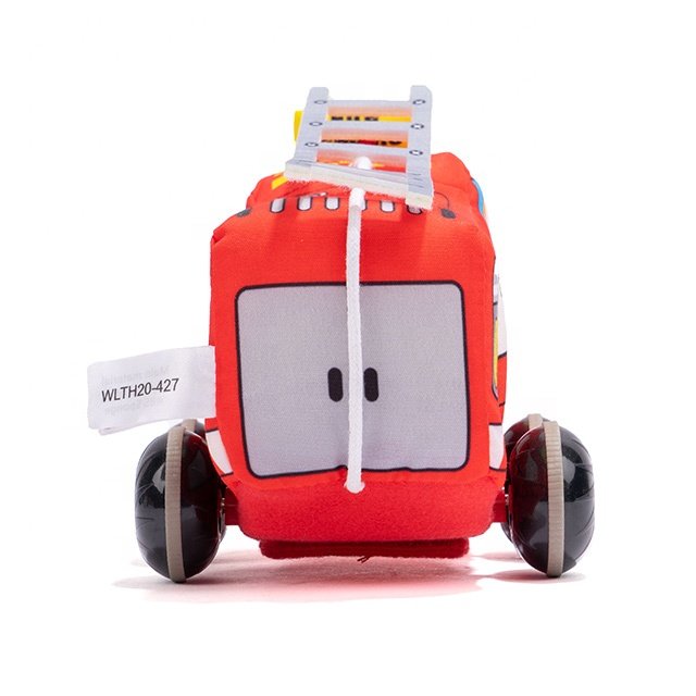 Plush Baby Stuffed Car Toy Cartoon Bus Shape Cushion Soft Toy for Boys Unisex Fire Engine Vehicle Plush Pull Back Car PP Cotton
