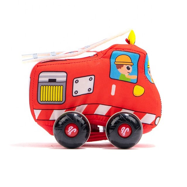 Plush Baby Stuffed Car Toy Cartoon Bus Shape Cushion Soft Toy for Boys Unisex Fire Engine Vehicle Plush Pull Back Car PP Cotton