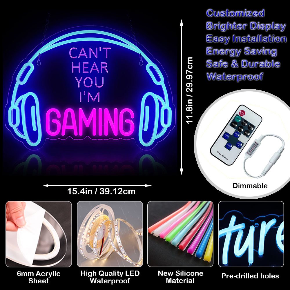 Dropshipping Custom Acrylic Neon Sign Logo Cant Hear You I Am Gaming for Playground Playroom Party Bedroom Suitable Boys Gift