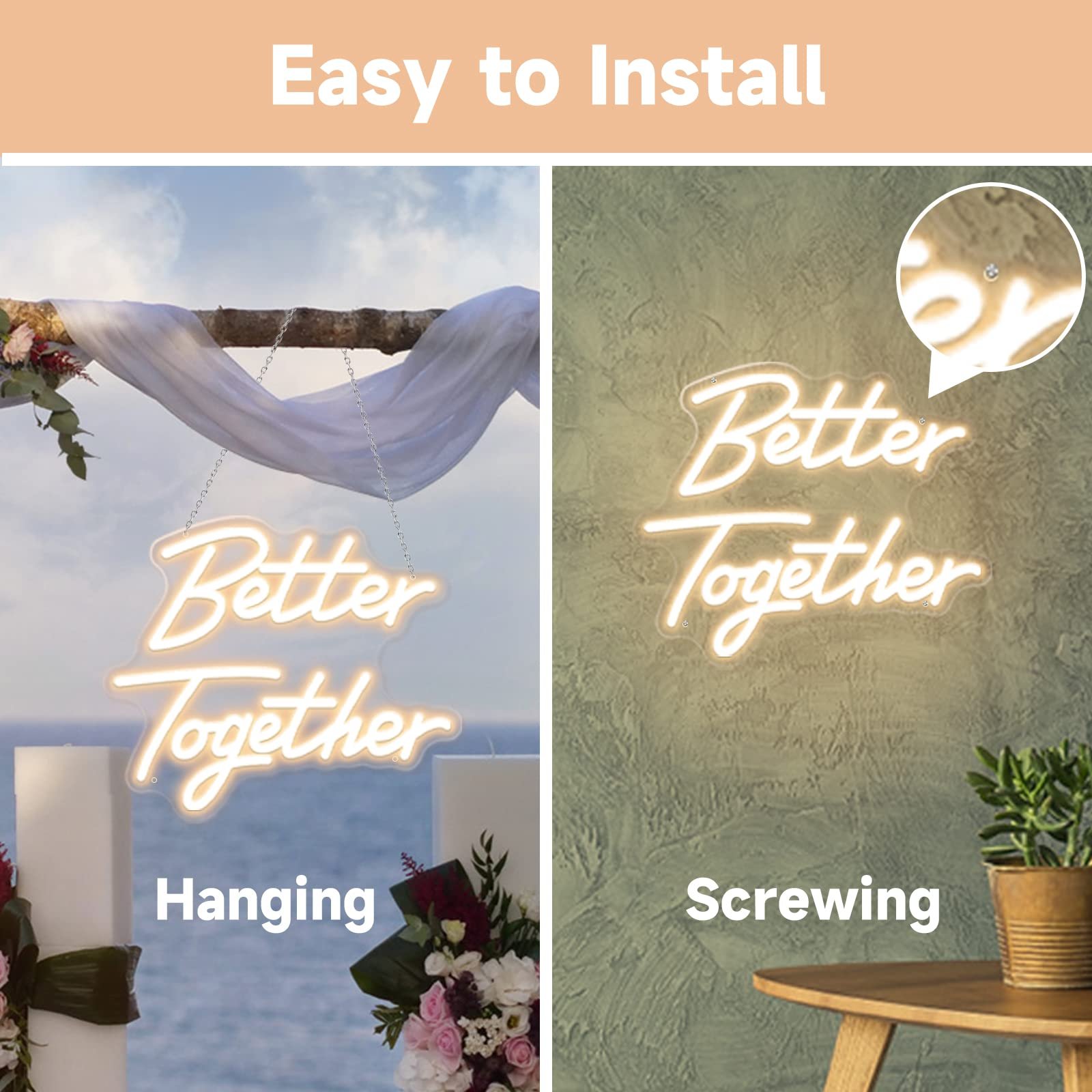 Better Together Neon Sign for Wall Decor USB Powered Led Neon Light Sign for Decor Light up Sign for Wedding Bedroom