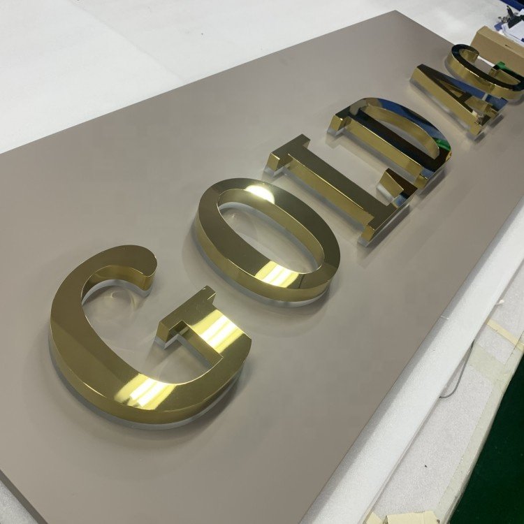 Custom Signs Metal Led Channel Letter Sign Indoor Business Light Logo Gold 3D Back Light Sign
