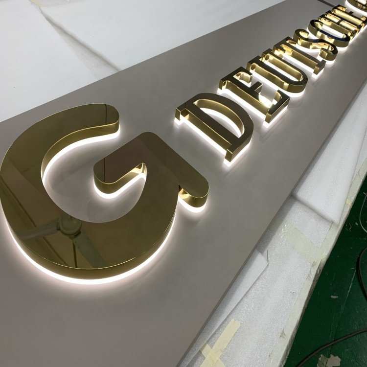 Custom Signs Metal Led Channel Letter Sign Indoor Business Light Logo Gold 3D Back Light Sign