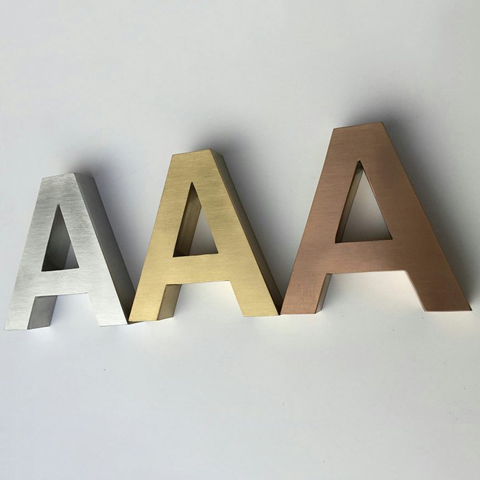 Brushed Fashion Small Thin Decorative Self Adhesive Advertising Metal Alphabet Letter for Wall