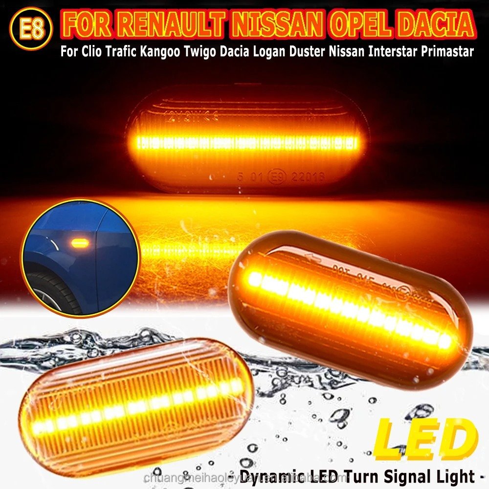For Nissan LED Dynamic Light Sequential Turn Signal Side Marker Indicator Renault Clio Espace Kangoo Laguna Master Megane New