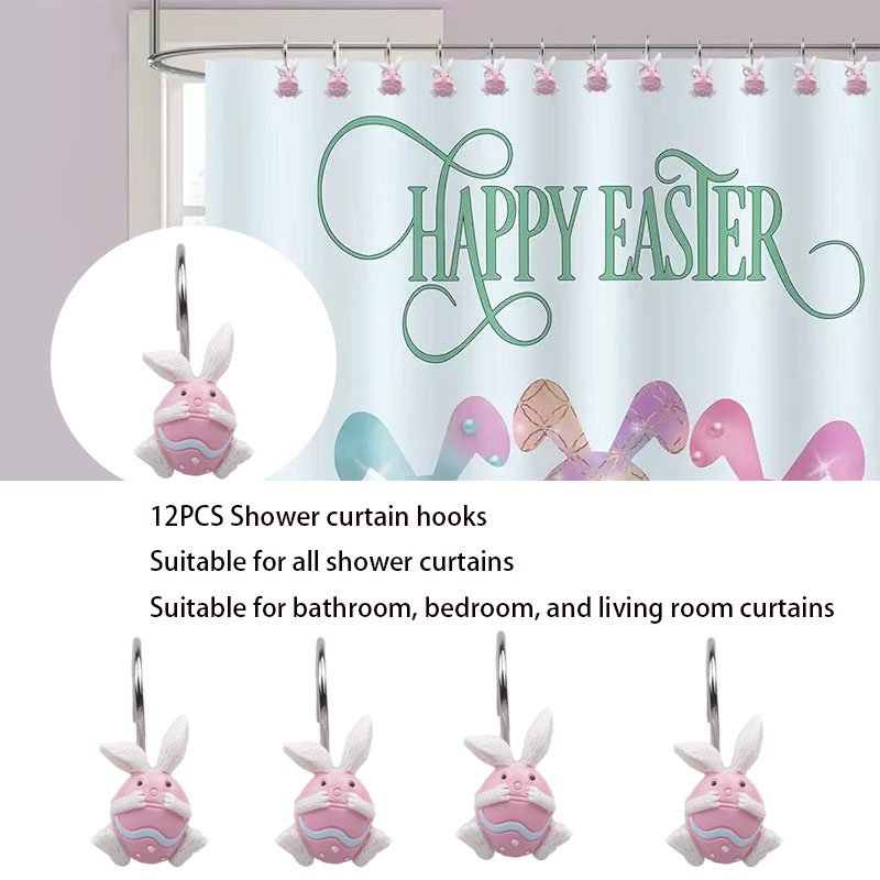 Spring Easter Fun Easter Egg Rabbit Bathroom Accessories Home Decoration Shower Curtain Curtains Hooks