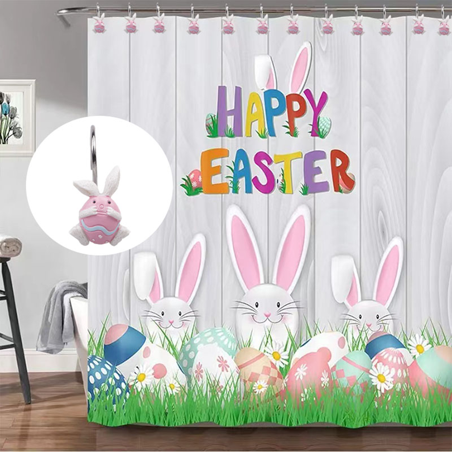 Spring Easter Fun Easter Egg Rabbit Bathroom Accessories Home Decoration Shower Curtain Curtains Hooks
