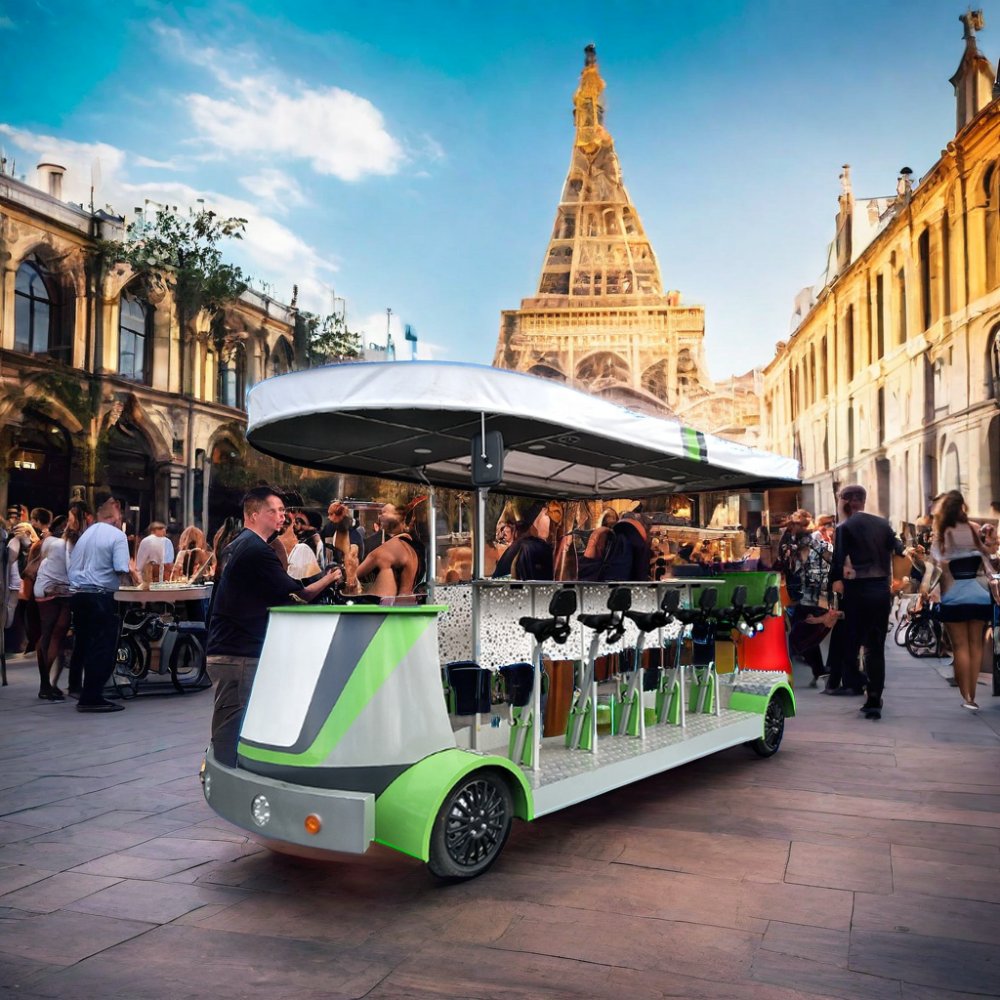 Mobile Bar Cart Electric Sightseeing Bus Vehicle Party Bike Pedal Pub Car Beer Bike for Sale 60V Tuk Tuk Electric 7 Seats Eec 16