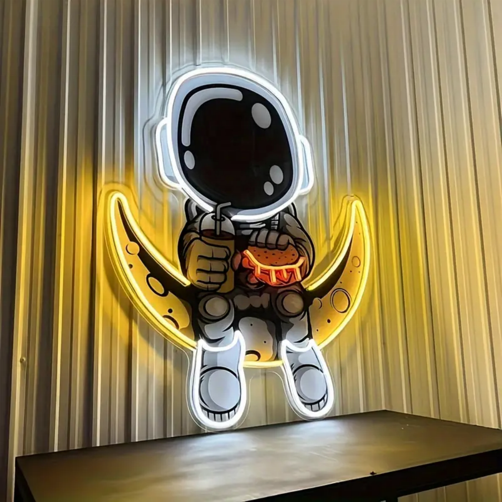 Custom Neon Sign Astronauts Artwork Handmade Moon Led Light Spaceman Sign Home Bedroom UV Printed Neon Light Sign for Wall Decor