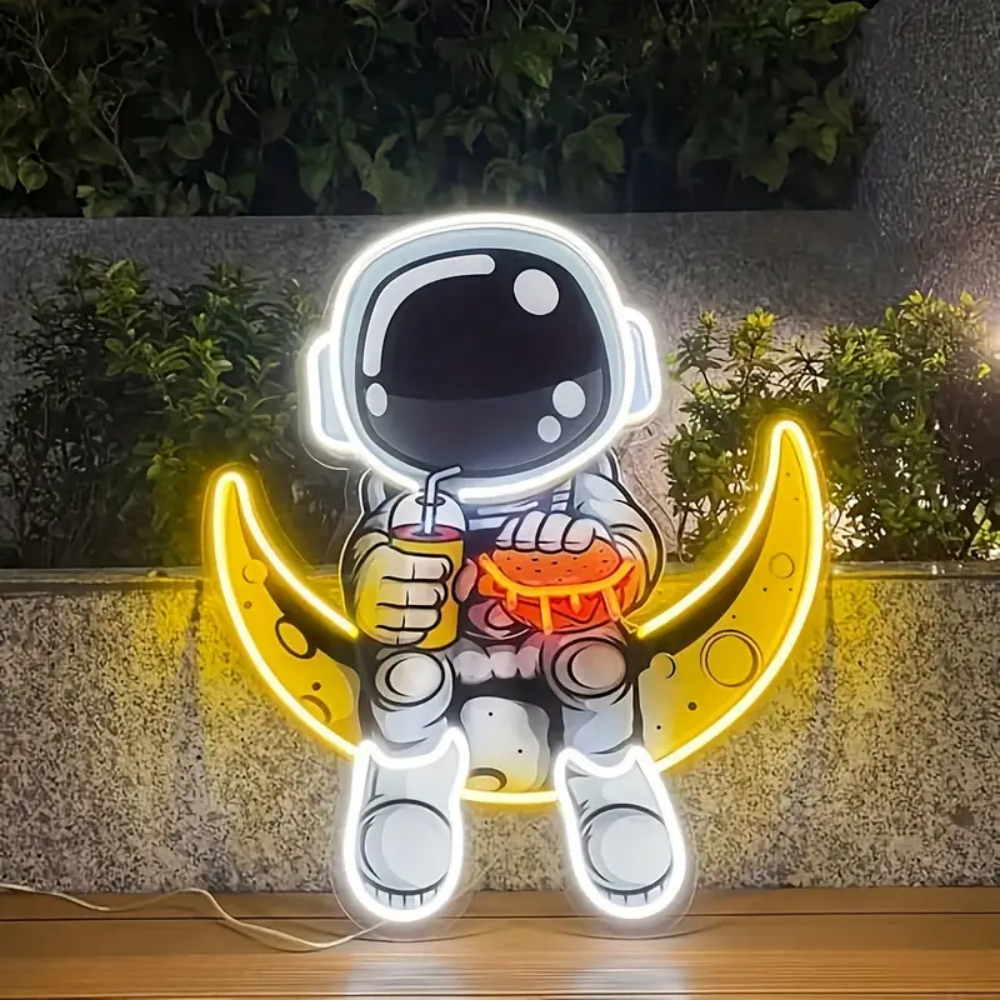 Custom Neon Sign Astronauts Artwork Handmade Moon Led Light Spaceman Sign Home Bedroom UV Printed Neon Light Sign for Wall Decor