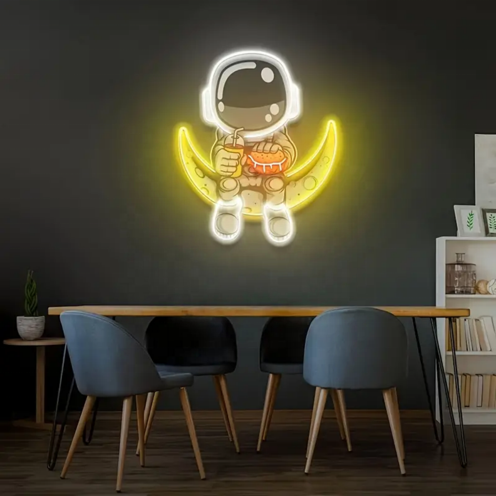 Custom Neon Sign Astronauts Artwork Handmade Moon Led Light Spaceman Sign Home Bedroom UV Printed Neon Light Sign for Wall Decor