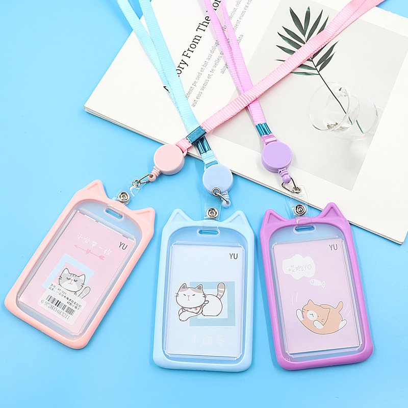 Creative Retractable Bus Card Holder Lanyard Student Campus Access ID Card Holder Plastic Meal Card Holder-Wholesale