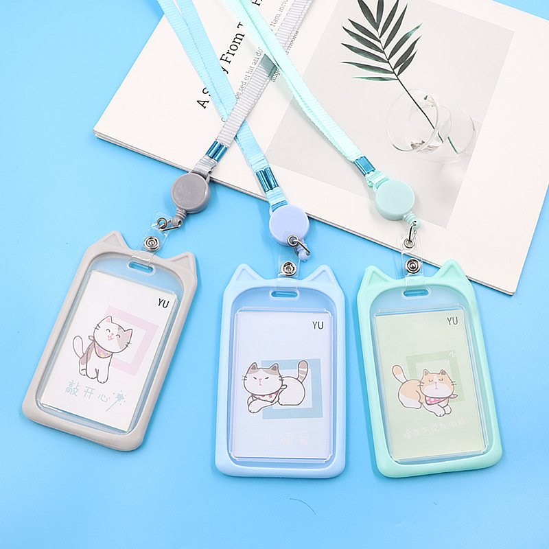 Creative Retractable Bus Card Holder Lanyard Student Campus Access ID Card Holder Plastic Meal Card Holder-Wholesale