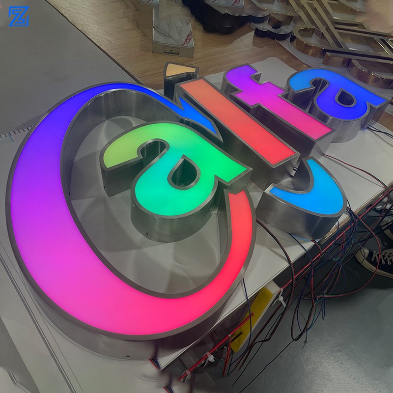 Custom Magic Color Alphabet Lighted Stainless Steel Shop Name Sign Led Light up Letters