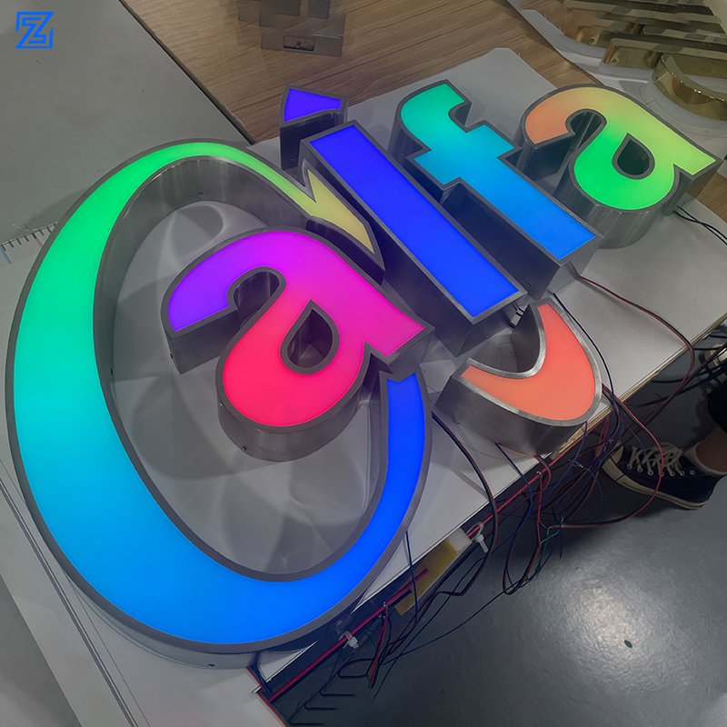 Custom Magic Color Alphabet Lighted Stainless Steel Shop Name Sign Led Light up Letters