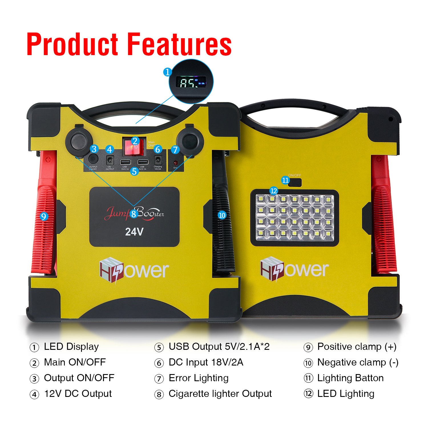 24v Lithium Battery Jump Starter Power Bank Multifunction Emergency Car Battery Jump Starter With Smart Cable