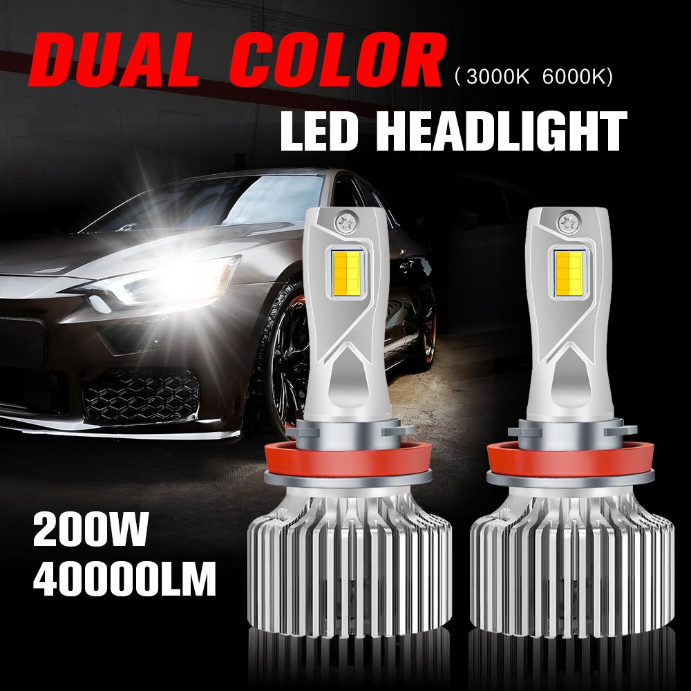 Super Bright V9D 6000k&3000k 200W 40000lm Led Headlight H3 H4 9005 880 Double Copper Tube Fan External Driver Fog Light