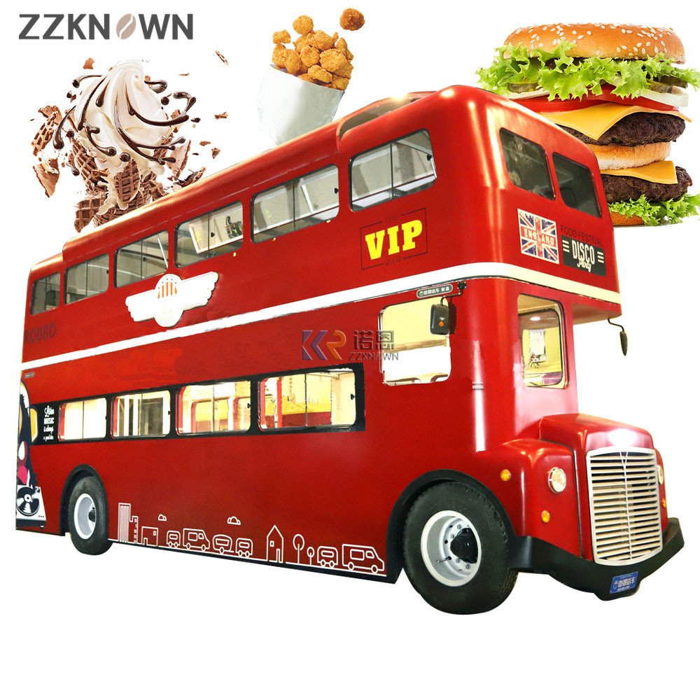 Mobile Street Food Vending Cart Factory Supply Vintage Food Trailer Double Layer Food Truck Bus for Sale
