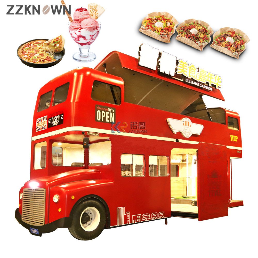 Mobile Street Food Vending Cart Factory Supply Vintage Food Trailer Double Layer Food Truck Bus for Sale