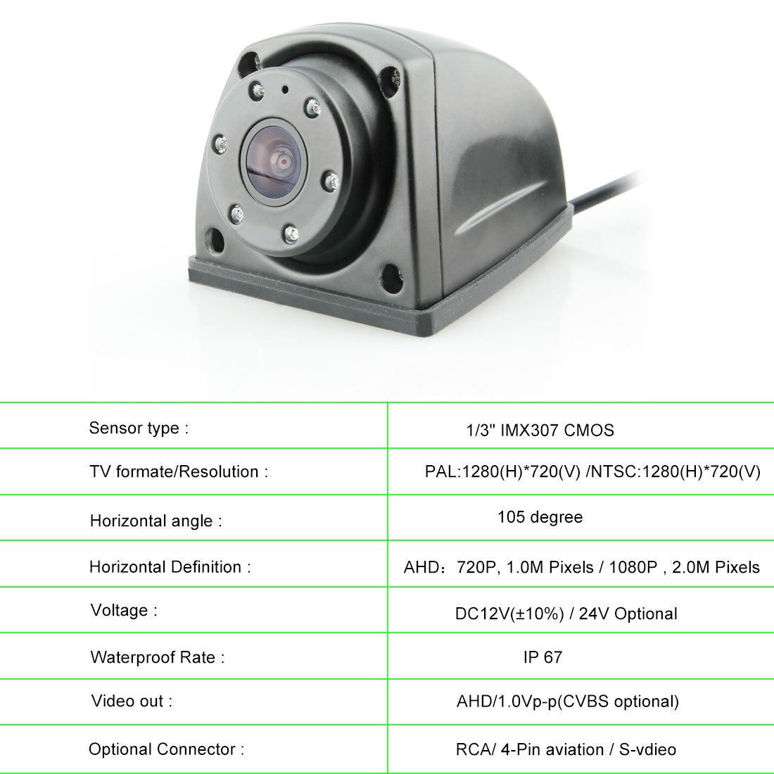 Free Shipping Customizable CMOS Color Chip RV Side Lens Camera Placement Replacement 24V Waterproof Reverse Camera