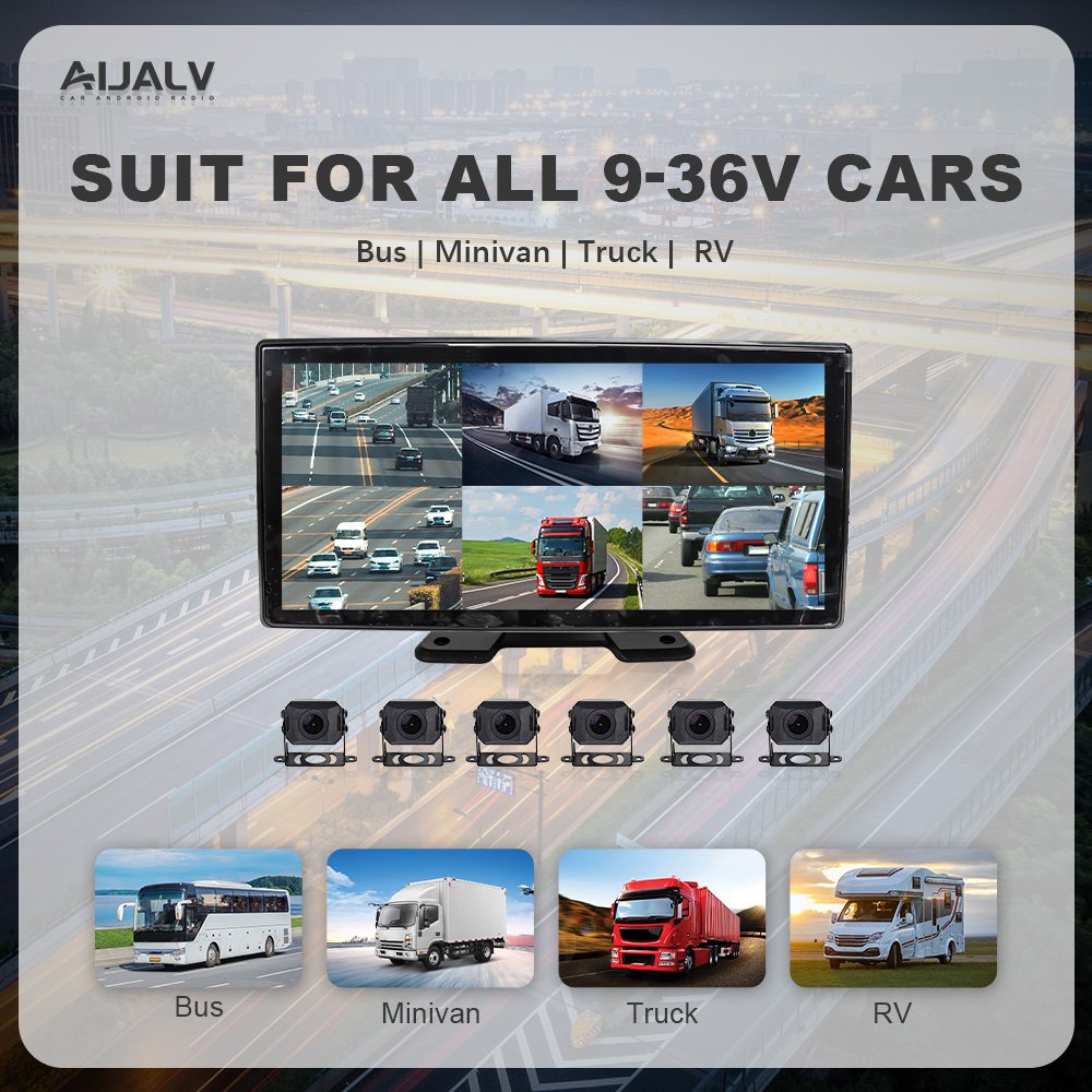 10.36inch Monitor Screen DashCam Front Rear 1080P AHD Camera 10.1inch Split Light Alarm BSD AI Truck Backup Monitor Camera
