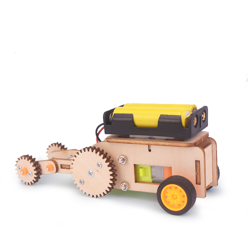 Wooden DIY Shuttle Bus Electric Gear Wheel Car Kids Science Toy Technology Gadget STEM Physics Blocks Kit Physics Science Kits