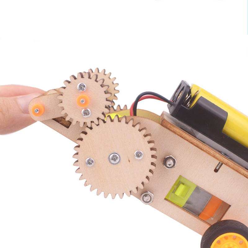 Wooden DIY Shuttle Bus Electric Gear Wheel Car Kids Science Toy Technology Gadget STEM Physics Blocks Kit Physics Science Kits