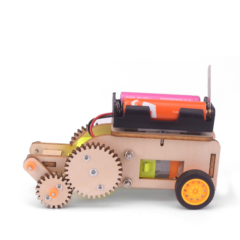 Wooden DIY Shuttle Bus Electric Gear Wheel Car Kids Science Toy Technology Gadget STEM Physics Blocks Kit Physics Science Kits
