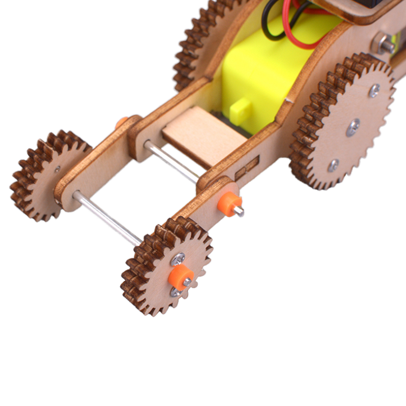 Wooden DIY Shuttle Bus Electric Gear Wheel Car Kids Science Toy Technology Gadget STEM Physics Blocks Kit Physics Science Kits