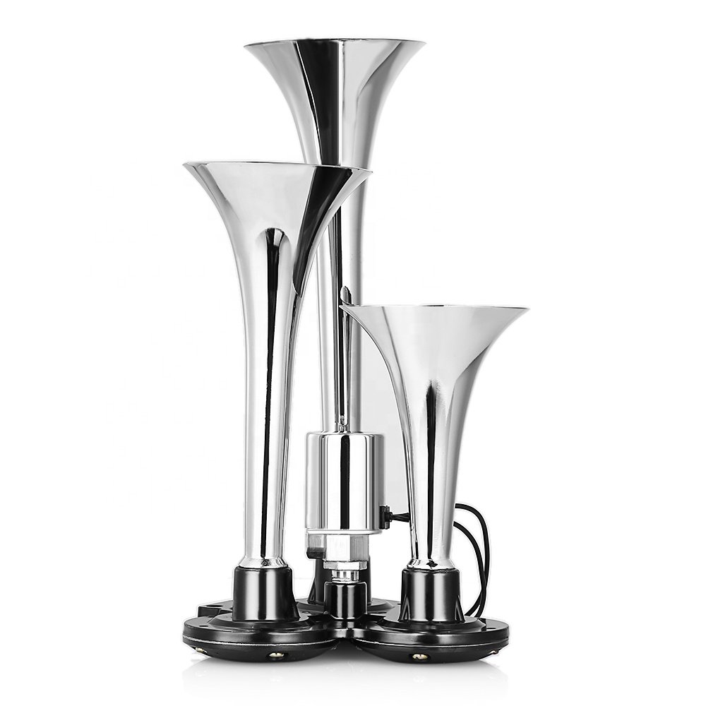 New 12/24v 135db Super Loud Chrome No Rust Triple Trumpet Air Horn Boat Bus Truck Lorry Train Motorcycle Car Horn