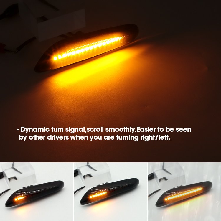 Amber Dynamic Turn signal Lamp with Smoke Black Len Flow Side Blinker Indicator Yellow Sequential Led Car Side Marker Light