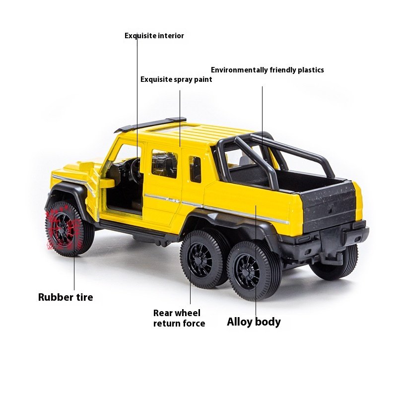 1:32 Alloy Cross-Border Pickup Truck Model Kids' Push-Back Plastic Ornaments Moving Wheels Off-Road Vehicle Toy for Boys