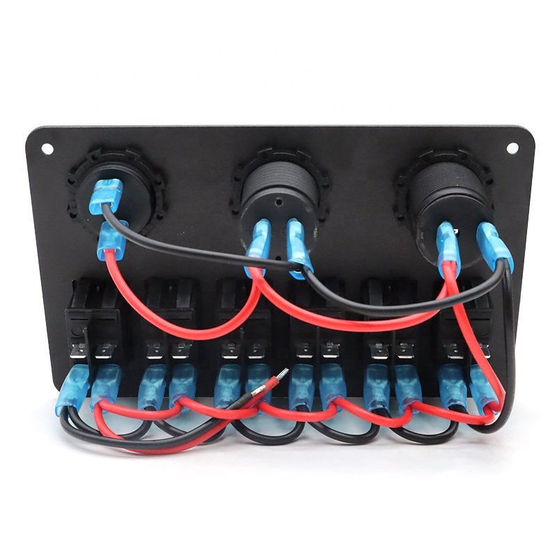 6 Gang Car Light Switch Panel LED 12V 24V Dual USB Port Cigarette Lighter Socket Voltmeter Marine Boat RV Control Switch Panel