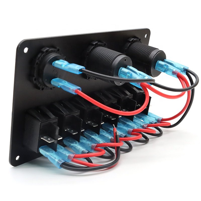 6 Gang Car Light Switch Panel LED 12V 24V Dual USB Port Cigarette Lighter Socket Voltmeter Marine Boat RV Control Switch Panel