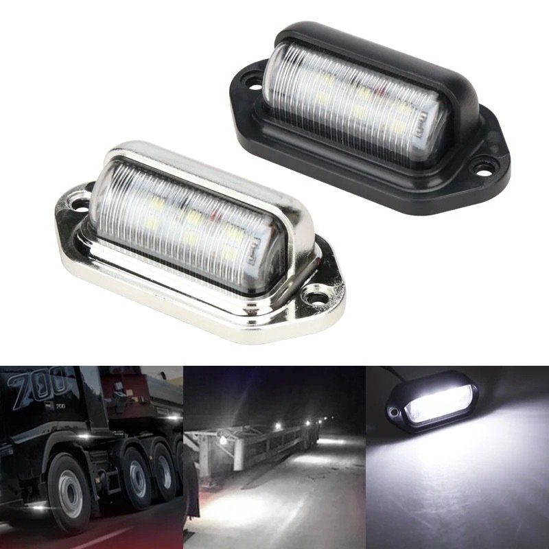 6LED 12-24V License Plate Light Electroplated Side Lights for Truck Trailer Tail Light Warning Lamp Rear Car Bulb Accessories